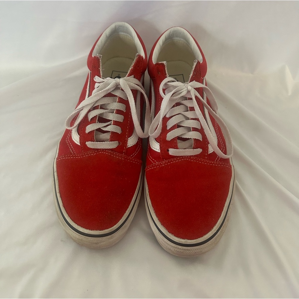 Red and white old skool vans